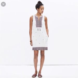 Madewell White Sleeveless Embroidered Midi Dress